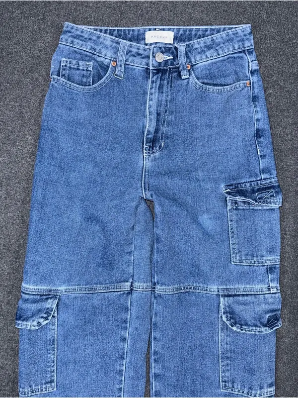 Pacsun Jeans 90s Boyfriend Straight 24 Medium Blue Denim Cargo Utility Workwear - Image 3