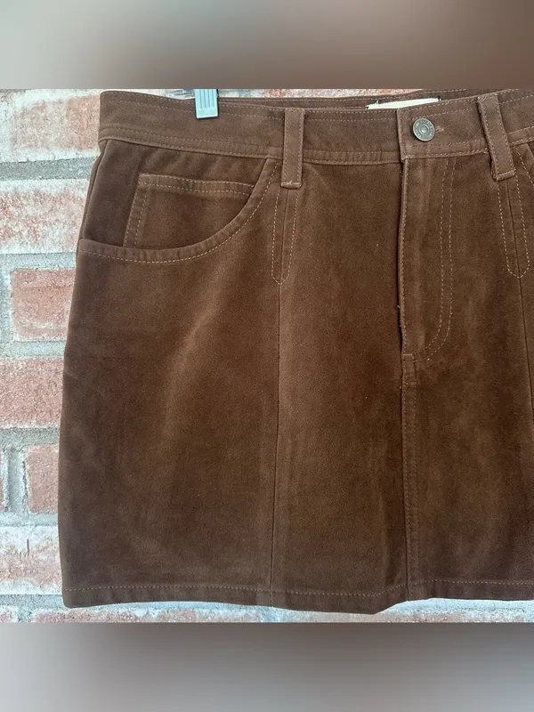We The Free People Mini Skirt Faux Suede Women’s 12 Chocolate Brown Western Boho - Image 3