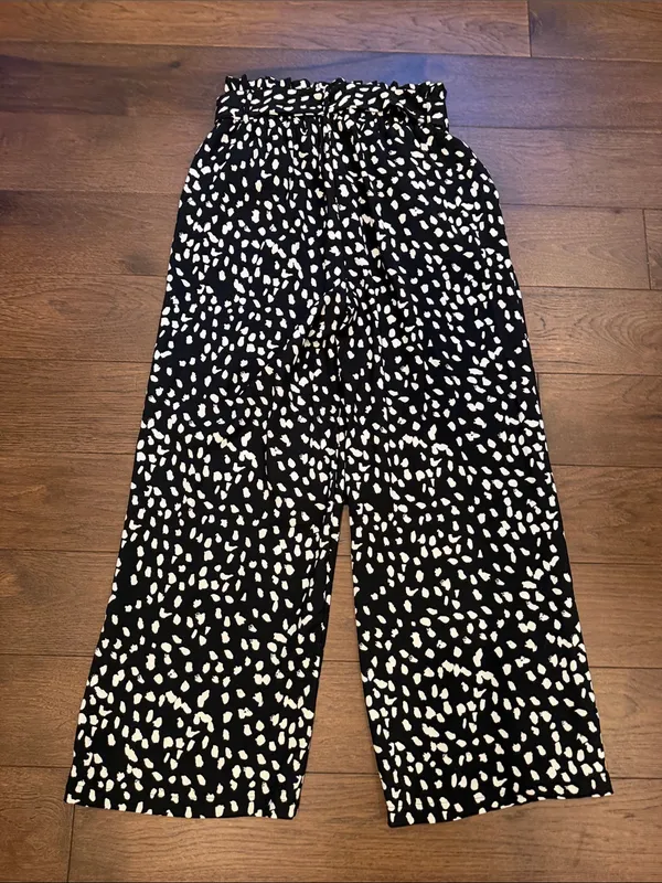 Black & White Printed Paperbag Waist Wide-Leg Pants Size XS - C2-042 - Image 6
