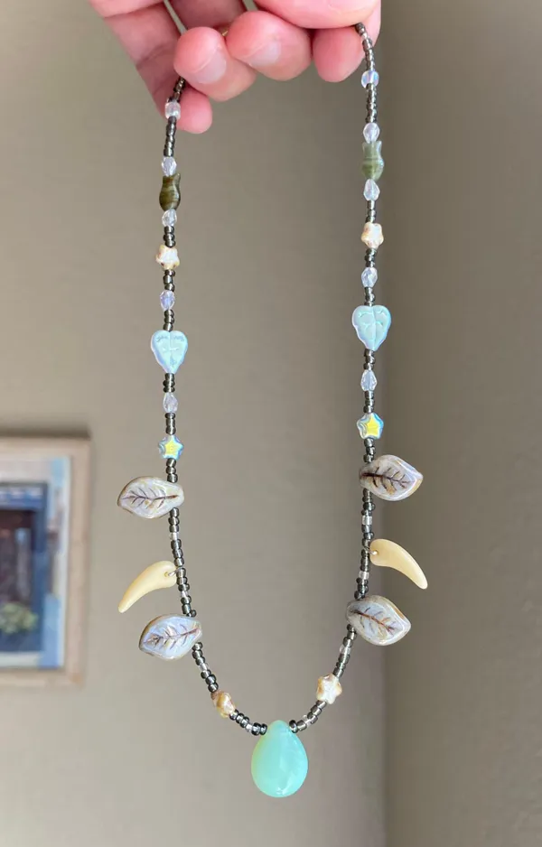 Handmade unique fairy nature boho vintage cottage style quality Czech glass beads necklace💚🍃💐 - Image 7