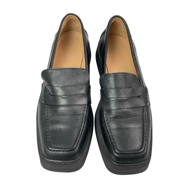Women's Black Leather Slip On Square Toe Block Heel Casual Loafers Shoes 40/9.5 - Image 2