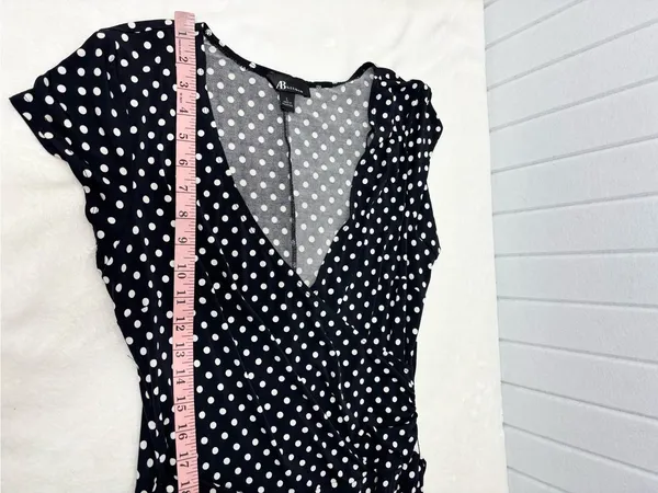 AB‎ Studio Black and White Polka Dot Wrap Midi Dress Size L - Image 7