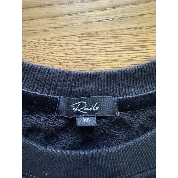 Rails Black Velvet Leopard Print Sweatshirt Crew Neck‎ Side Zippers Size XS City - Image 3