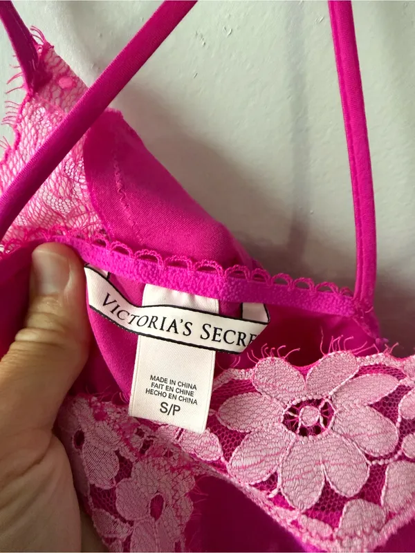 Victoria’s Secret Hot Pink Lace Trim Slip Dress Laungerie Floral Intimates S - Image 5