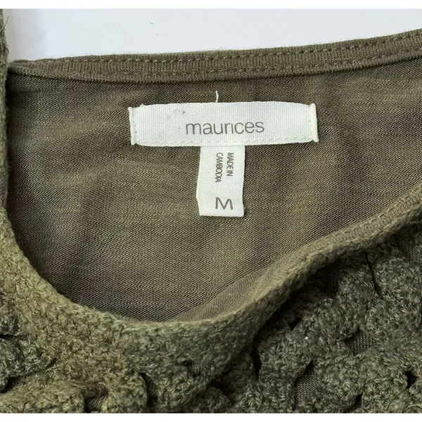 Maurices Crochet‎ Front Tank Top Womens Size M Olive Green Boho Peasant Hippie - Image 6