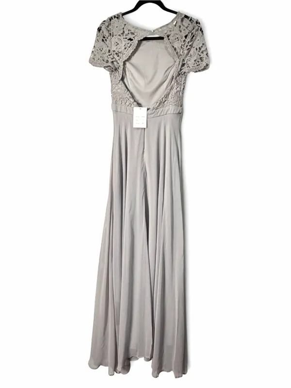 Maniju Romantic Cottagecore Lace Open Back Maxi Dress‎ Gray NWT Small - Image 4
