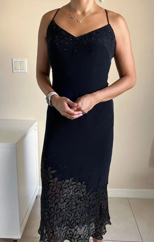 Cache Black Lace Beaded Crisscross Back Evening Formal Mermaid Dress Size 2 - Image 13