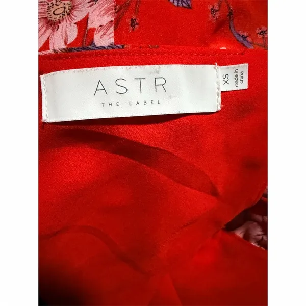 ASTR The Label Dress Womens XS Red Floral Faux Wrap Midi Ruched Side Tie - Image 2