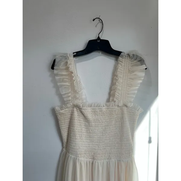 Baltic Born White‎ Smocked Midi Dress Ruffle Boho Cottagecore Romantic L - Image 4
