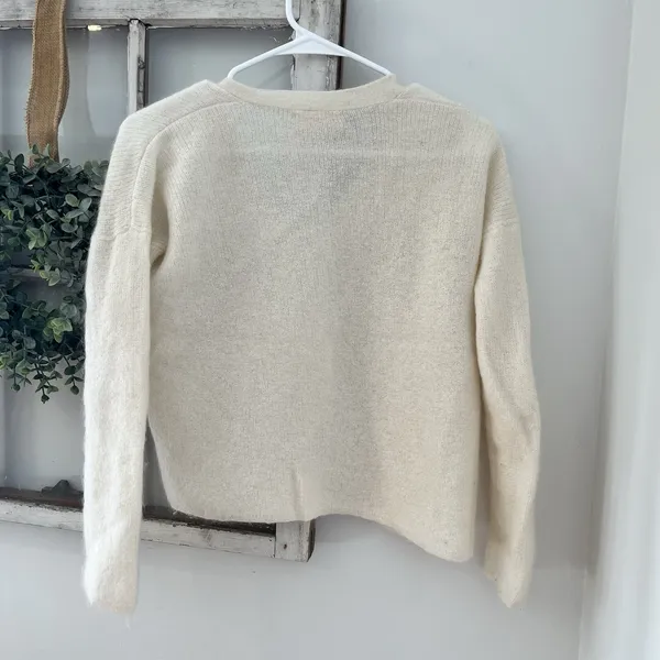Sezane Willy Mohair Alpaca Henley Sweater Ecru Cream‎ Button Detail XS - Image 4