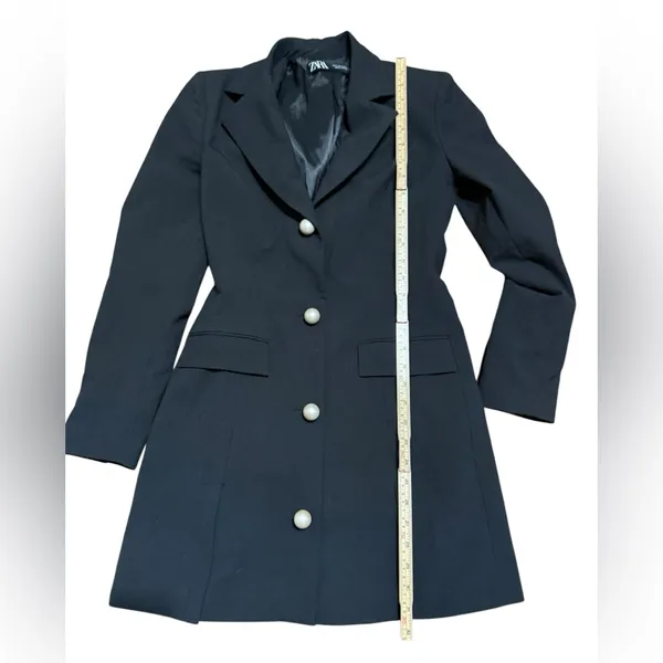 Zara Black Blazer Dress‎ with Pearl Buttons Minimalist Statement Piece - Image 9