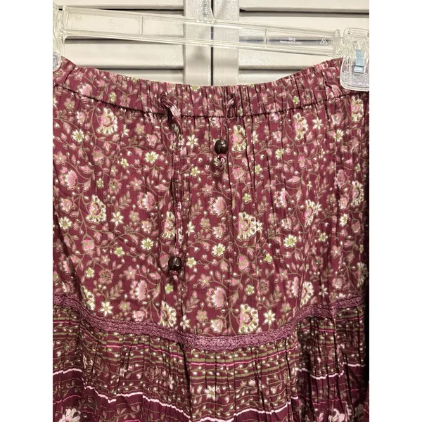 Only Necessities Floral Maxi Skirt Size M Elastic/Tie Waist Ruffle Crochet Hem - Image 2