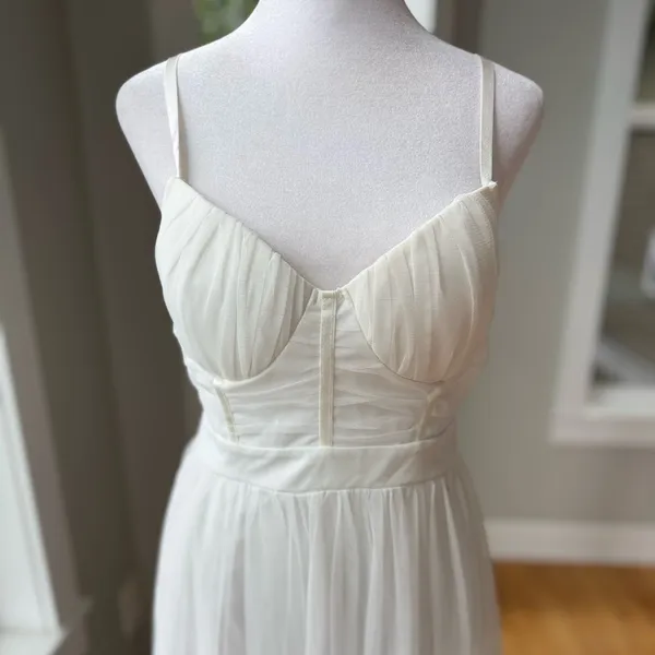 IRIS White Mesh Grecian Homecoming Dress Gown Size Medium FLAW - Image 5