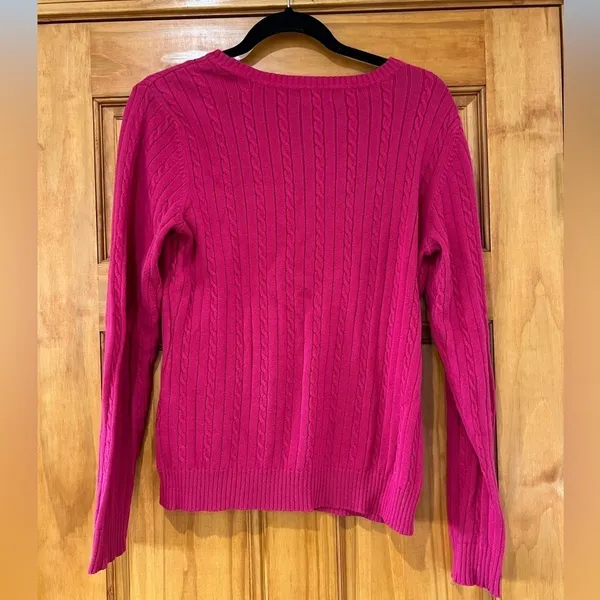 IZOD Women's Cable Knit Sweater Hot Pink Medium - Image 3