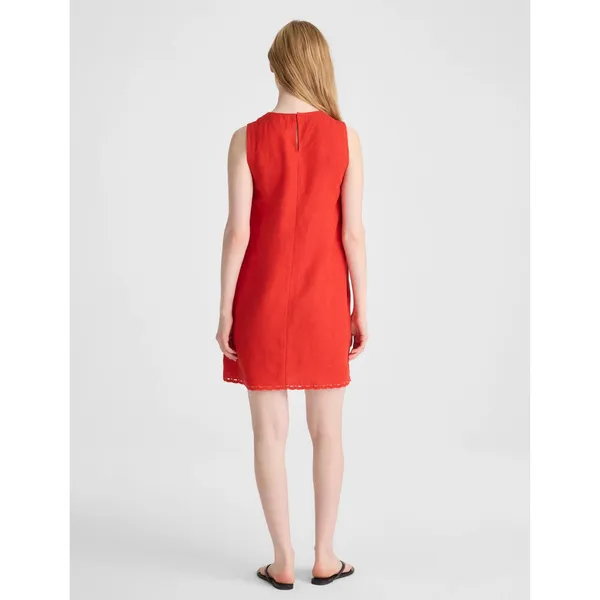 Madewell Mini Shift Dress in 100% Linen A Line Embroidered Hem Wild Poppy M - Image 4