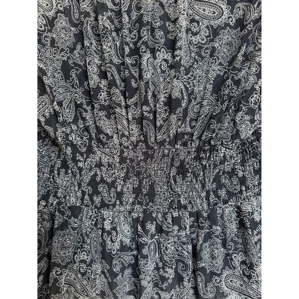 DR2 Womens Paisley Smocked Waist Peplum Blouse Top Black White Size XS ‎ NEW - Image 7