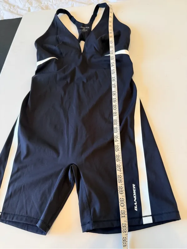 Bandier V-Neck Plunge Contrast Short Catsuit, black and white, stretchy, size M - Image 9