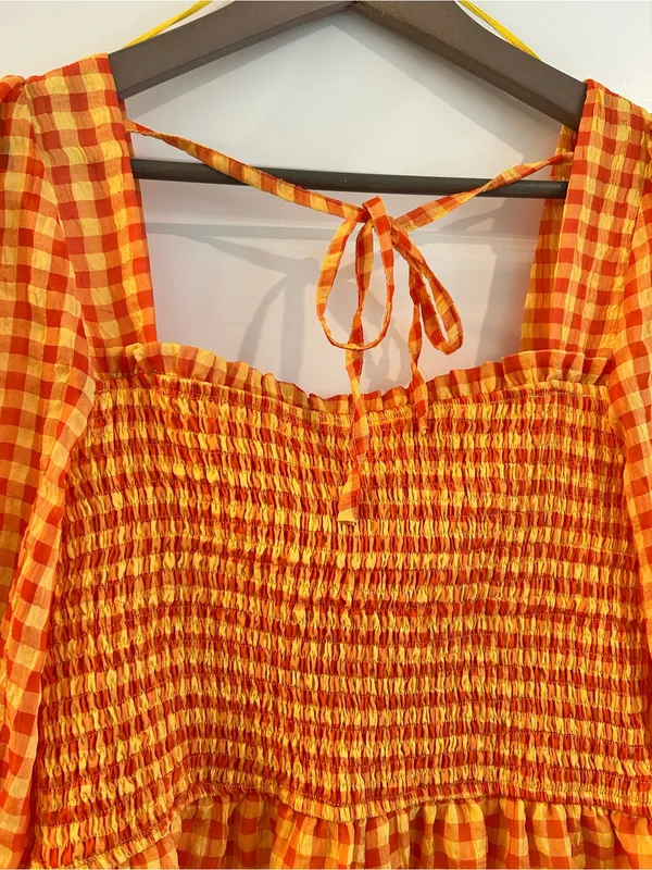 Day + Moon Gingham Romper Orange Yellow Size L - Image 10