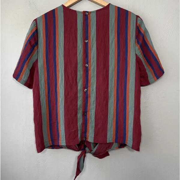 Madewell Striped Tie Front Top Size Medium Rosalinda Beachy Retro Summer Blouse - Image 4
