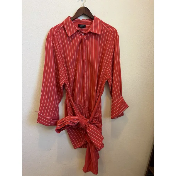 Bardot Malira Mini Shirt Dress US 4 Red White Striped Tie Front Preppy Vacation - Image 3