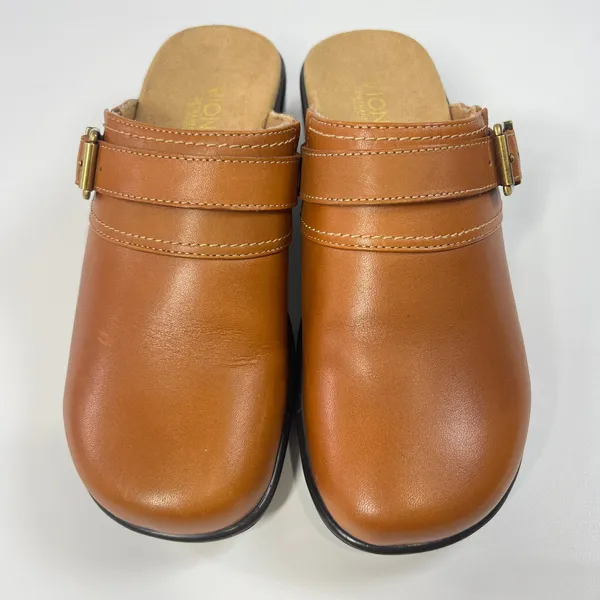 Vionic Orthotic Leather Clog Mules‎ Women's 7 EU 38 Tan Cognac Adjustable Buckle - Image 3