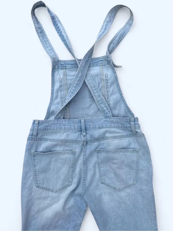 Free People Light Blue Denim Overalls Straight Leg Classic Retro Size 27 - Image 6