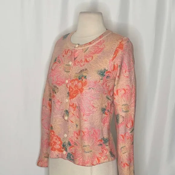 Anthropologie POSTMARK Devon Floral Cardigan Sweater Pink Knitwear Buttons Small - Image 6