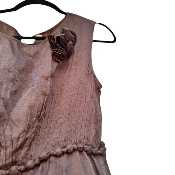 YA Los Angeles Bronze Brown Rosette Shoulder Mini Dress Medium Elastic Waist Tie - Image 10