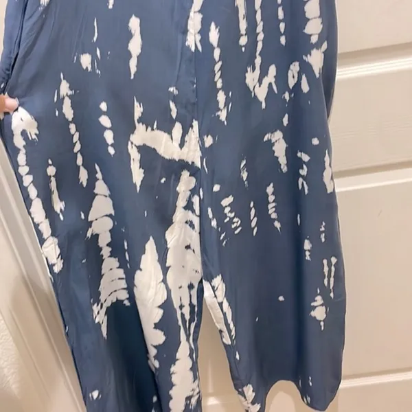 Buenos Ninos Blue & White Tie Dye Boho Wide Leg Jumpsuit - Image 4