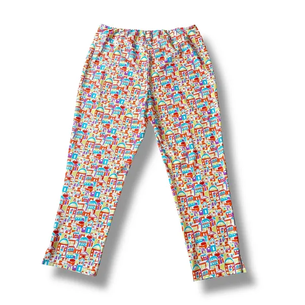 Jude Connally Colorful Village Print Knit‎ Pants Womens Size L Made in USA - Image 3