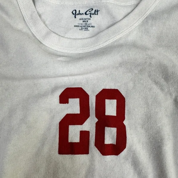 John Galt Brandy Melville White Ribbed 28 Graphic Baby Tee Short Sleeve‎ Small - Image 3