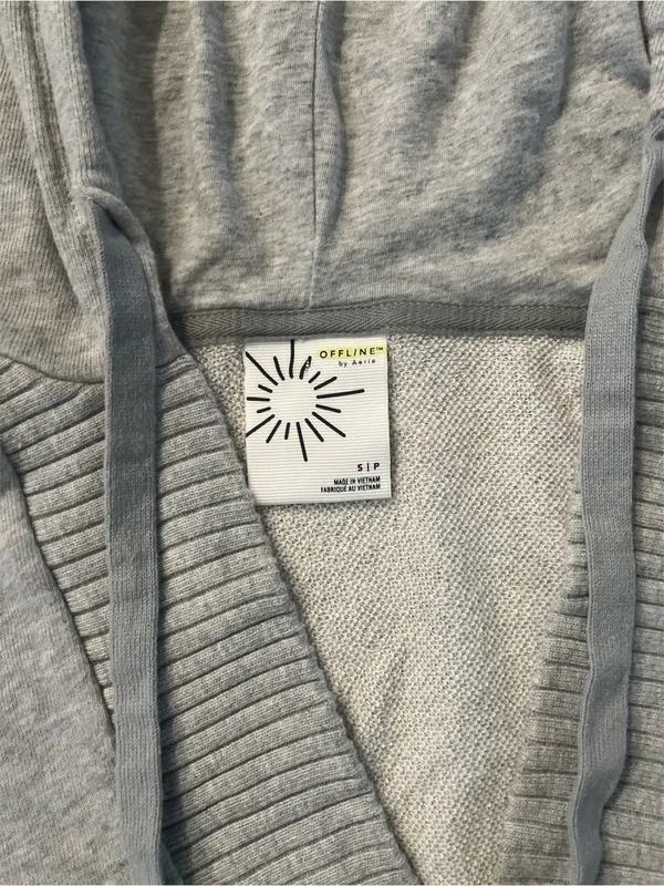 OFFLINE by Aerie American Eagle Light Gray V-Neck Hooded Pullover Ribbed trim - Image 2