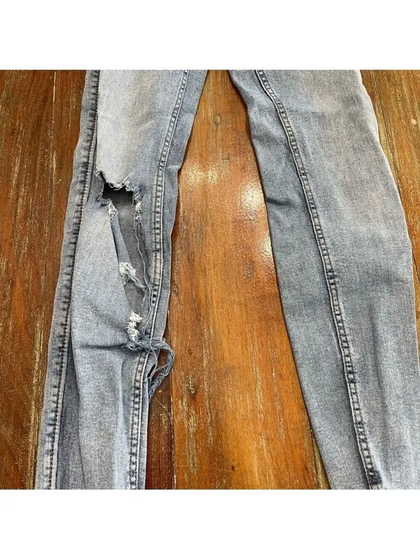 Zara Straight Leg Light Blue Denim Jeans Size 2 Distressed - Image 6