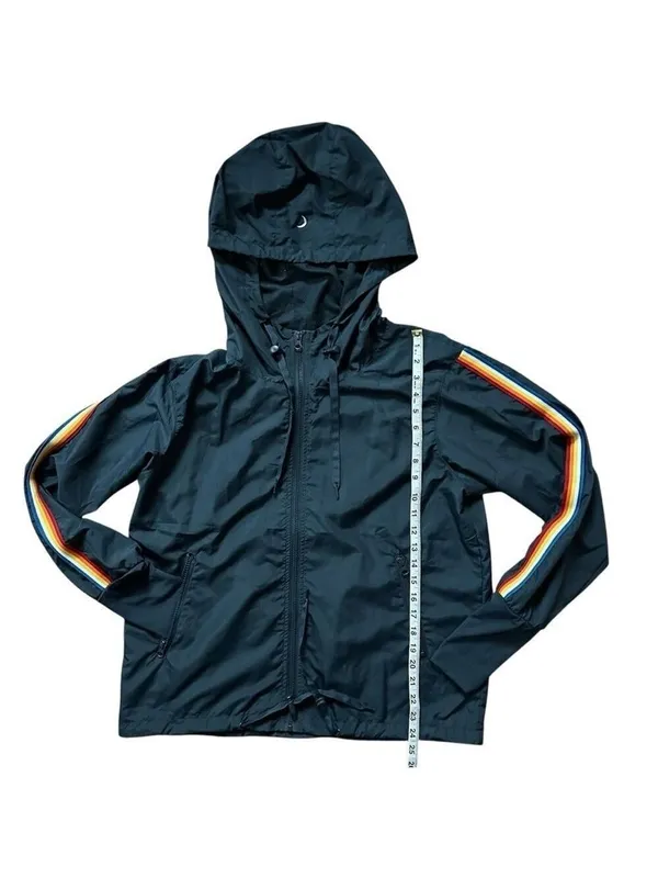 ZYIA Active Rainbow Sleeve Bomber Jacket w/ Thumbholes Blue Size Medium - Image 11