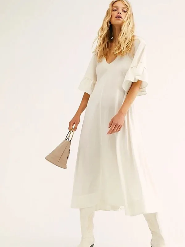 Free People Endless Summer What A Stunner Ruffle Midi Dress Ivory XS NEW $98 - Image 2