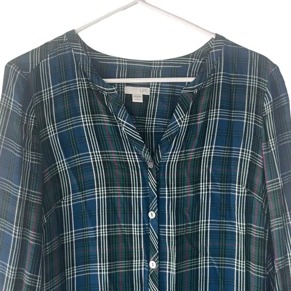 J. Jill‎ Women's Size Small Green Blue Plaid Button Up Blouse - Image 2
