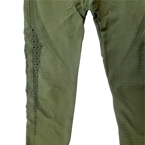 Gymshark Energy Seamless Leggings Olive Green Womens Medium High Waist Eyelet - Image 5