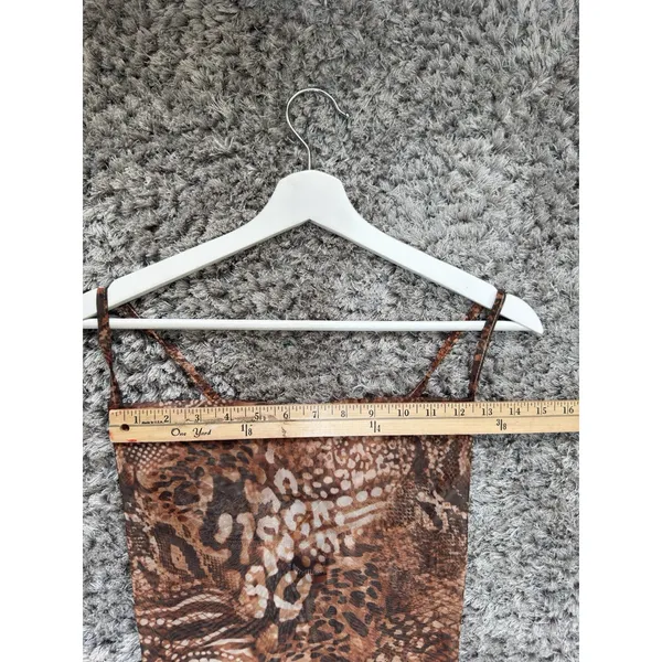 Pretty Little Thing Maxi Dress Cover Up Mesh Brown Leopard Print Size 2 Spaghetti Strap Summer Dress - Image 7