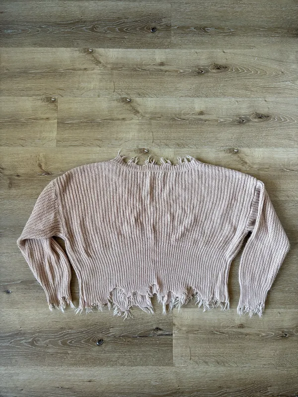Frayed Hem V Neck Sweater - Image 5