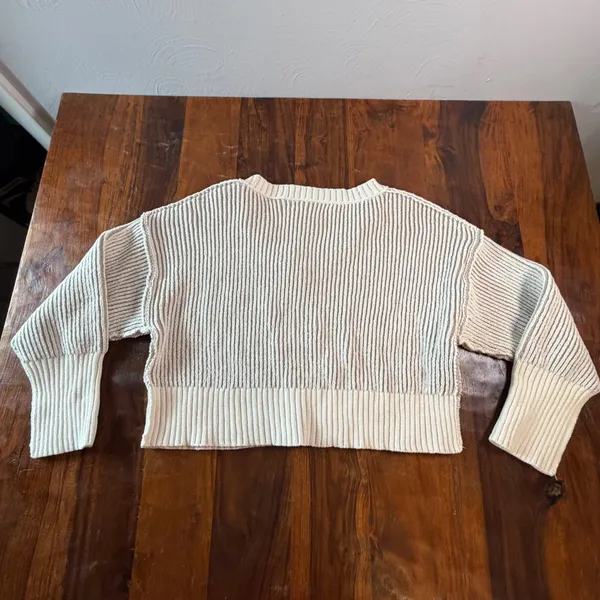 Altar'd State Women Small V-Neck Ribbed Cropped Sweater Tan Cream S0376K935JI - Image 2