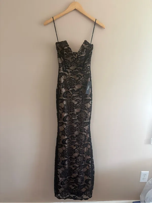 Lulus Sexy Sophistication Black Lace Strapless Trumpet Maxi Dress Size Small NWT - Image 3
