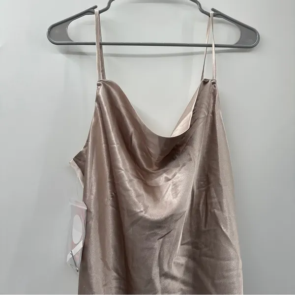Birdy Grey‎ Lisa Shiny Satin Cowl Neck Sleeveless Midi Dress in Taupe Sz L NEW - Image 5