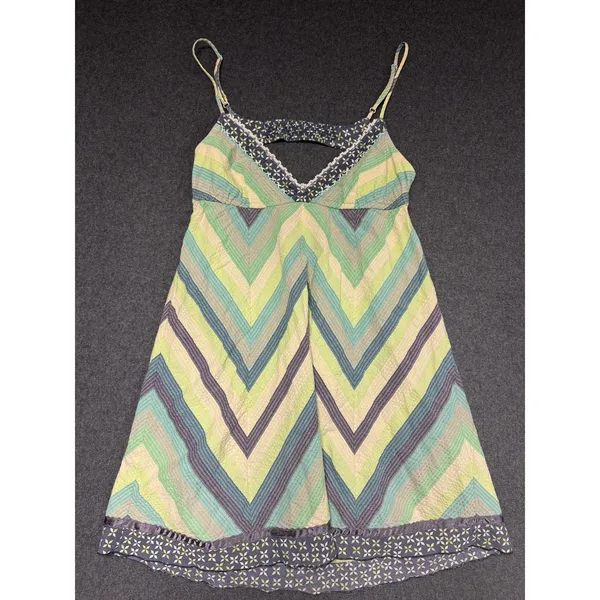 Free People Chevron Turquoise Yellow Slip Sundress Boho M - Image 2