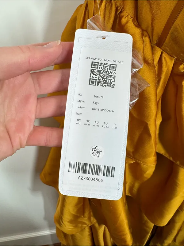 Azazie Faye Butterscotch A-Line Ruched Stretch Satin Dress size 12 NEW party - Image 5