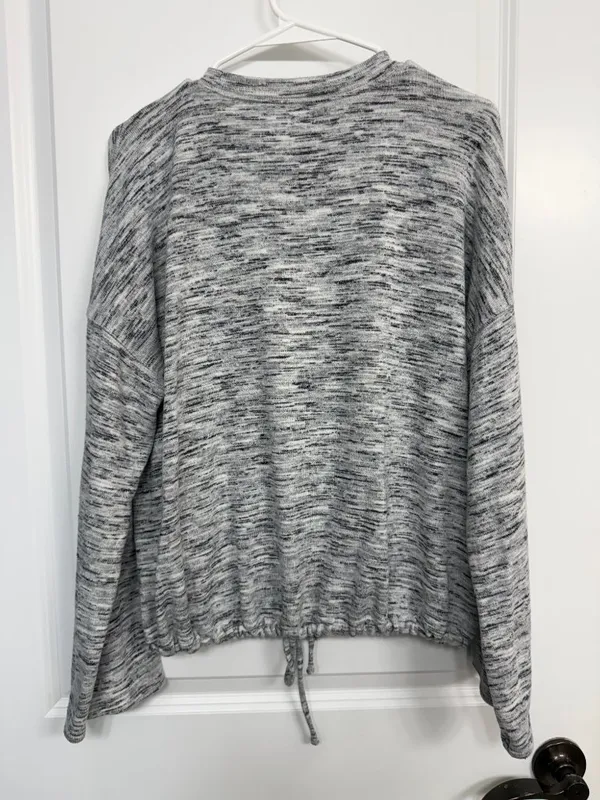 Aerie Gray Marled Drawstring Hem Pullover Top M - Image 7