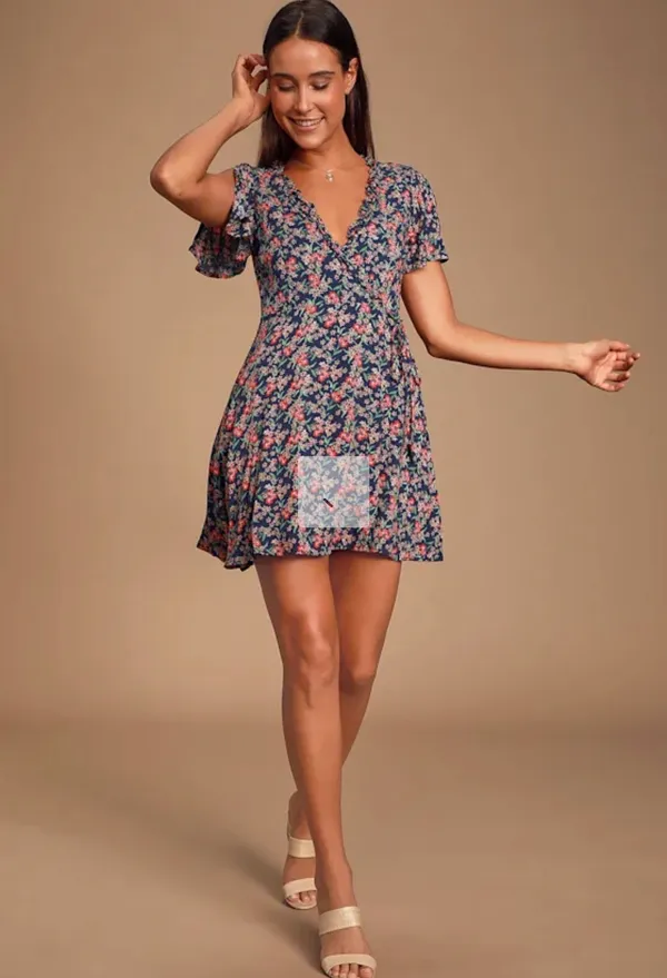 Lulus Audacious Audrey Navy Blue Floral Print Wrap Dress - Image 9
