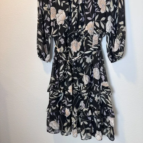 Calvin Klein Womens-XL Long Sleeve Dress with Belt & Teirs Black Floral‎ - Image 13