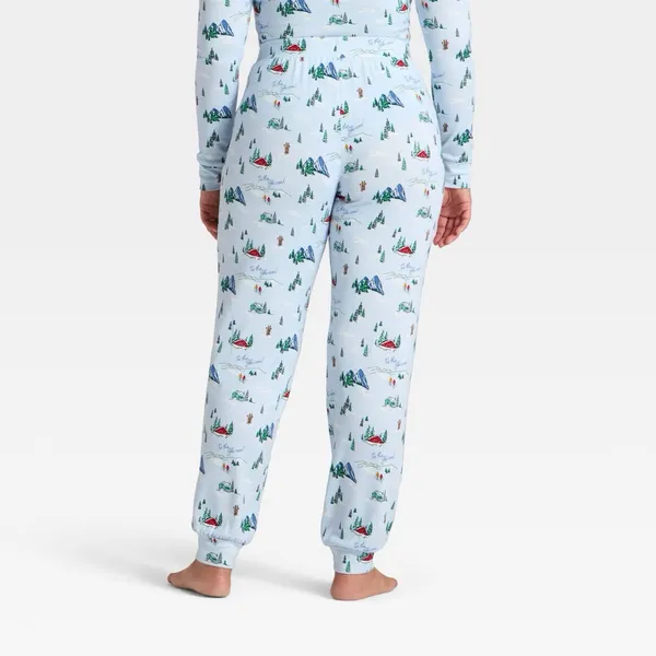 Women's nwt Tis the Ski-son! Cozy Knit Holiday Matching Family Pajama Pants Blue - Image 2