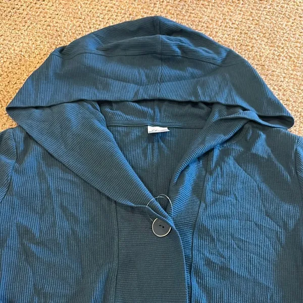 Jockey Women’s Teal Waffle Hooded Long Cardigan with Pockets - Size L - Image 2