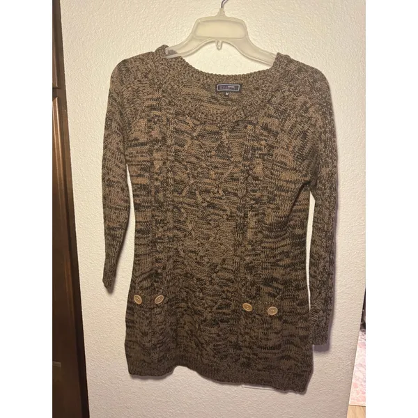 Effeci Creazioni Brown Marled Cable Knit Tunic Sweater Womens Medium Button - Image 2